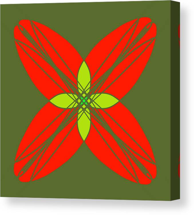 Decorative Illustration Canvas Print featuring the digital art Geometrical Pattern - Red Olive Green Flower by Patricia Awapara