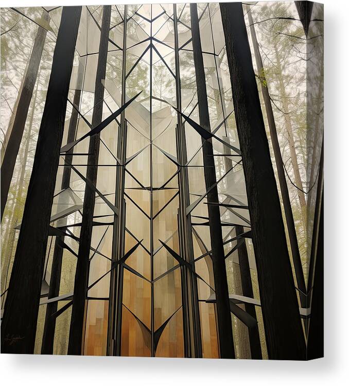 Blue And Green Art Canvas Print featuring the painting Geometrical Woods by Lourry Legarde