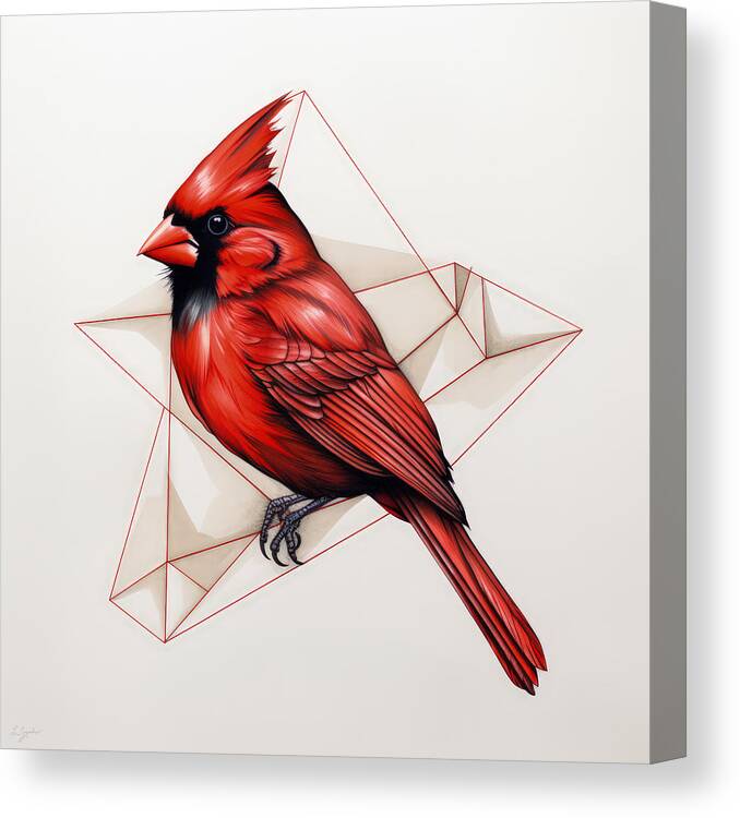 Red Cardinal Canvas Print featuring the painting Geometry Meets Melody by Lourry Legarde