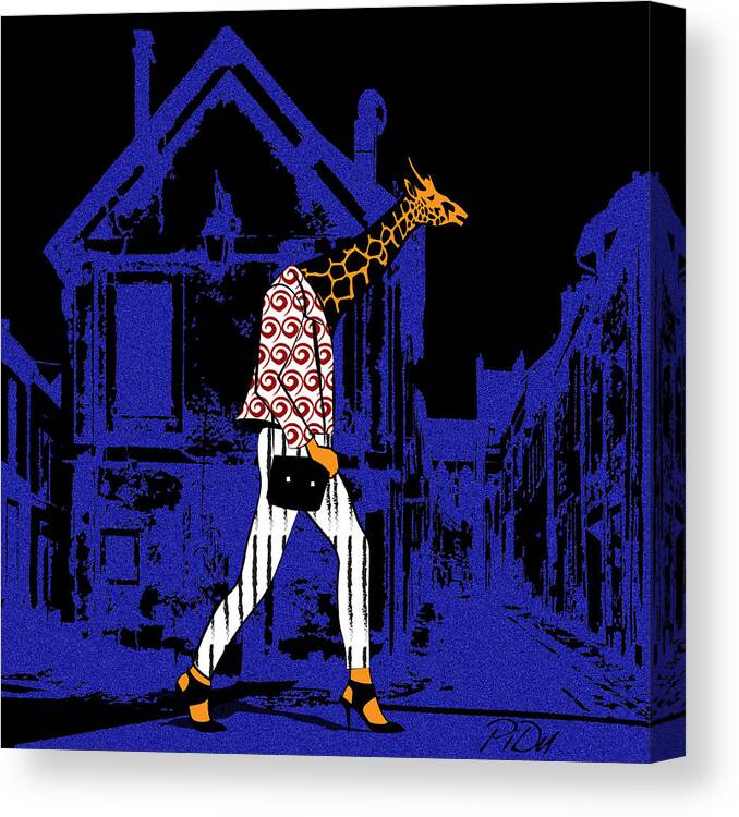 Giraffes Canvas Print featuring the digital art Giraffes night walk by Piotr Dulski