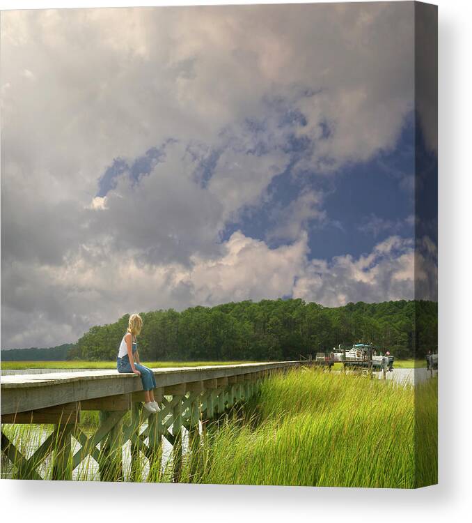 Girl In The Marsh Photo Canvas Print featuring the photograph Girl in the Marsh Square by Bob Pardue