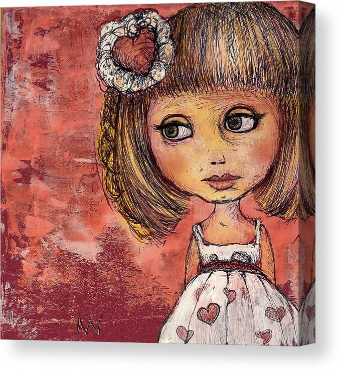 Love Canvas Print featuring the mixed media Girl of Hearts by AnneMarie Welsh