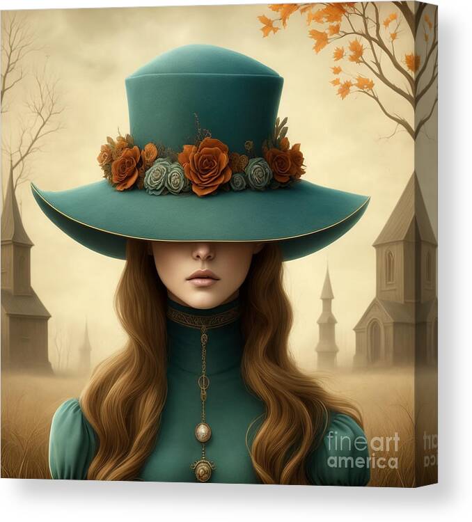 Portrait Canvas Print featuring the digital art Girl With A Green Hat - Portrait 1 by Philip Preston