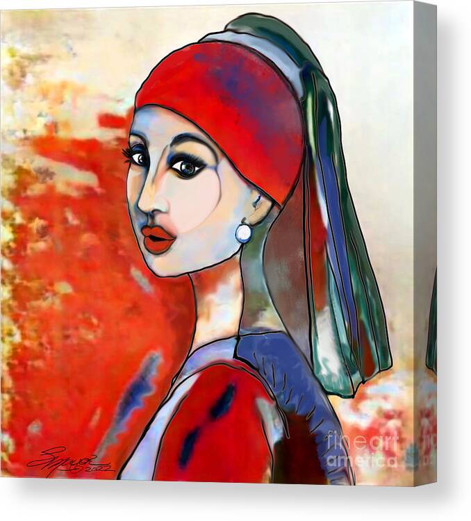 Figurative Art Canvas Print featuring the digital art Girl with Pearl 001 by Stacey Mayer