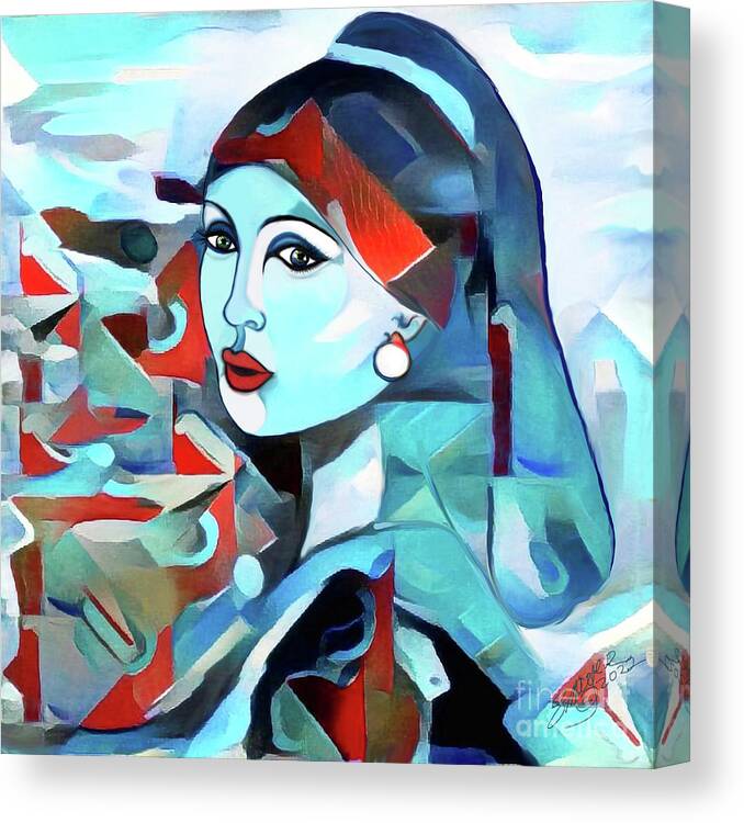Figurative Art Canvas Print featuring the digital art Girl with Pearl 002 by Stacey Mayer