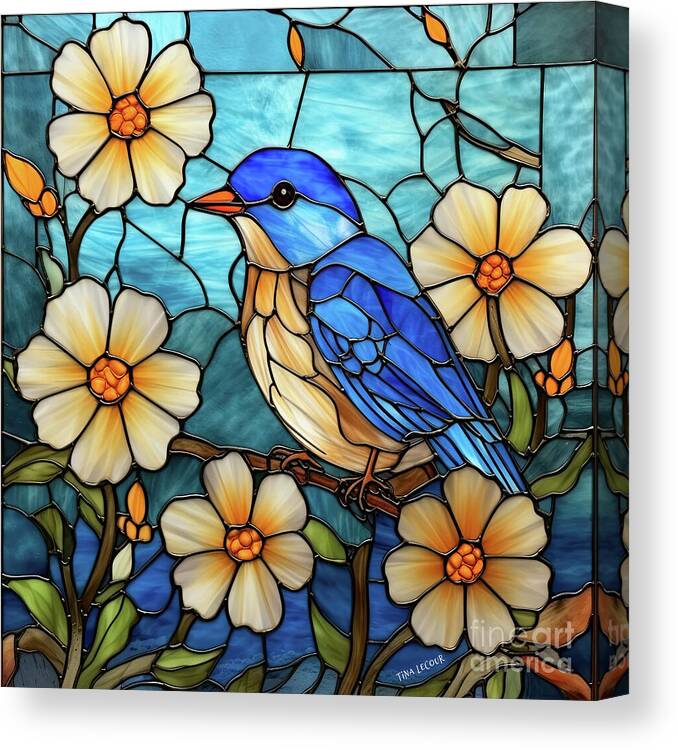 Bluebird Canvas Print featuring the glass art Glass Bluebird by Tina LeCour