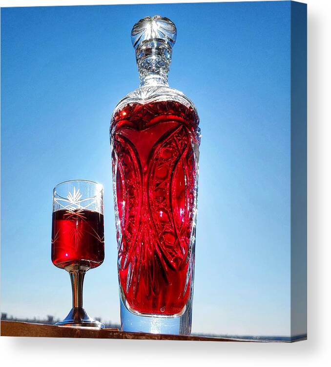 Decanter Canvas Print featuring the photograph Glass Decanter with Wine by Alex Mir