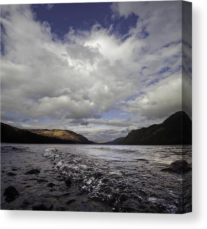 Scenics Canvas Print featuring the photograph Glencoyne Bubbles. Ullswater, Lake District by s0ulsurfing - Jason Swain