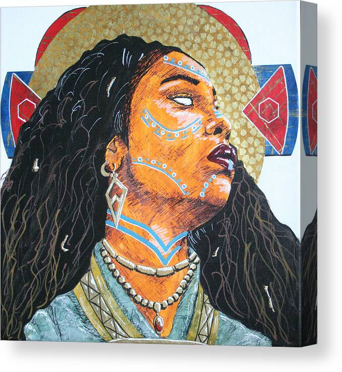 Black Canvas Print featuring the mixed media GoddessObba of The River by Edmund Royster