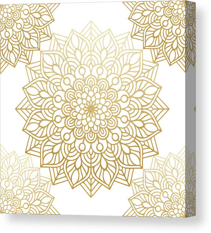 Mandala Canvas Print featuring the digital art Gold Mandala Pattern in White Background by Sambel Pedes