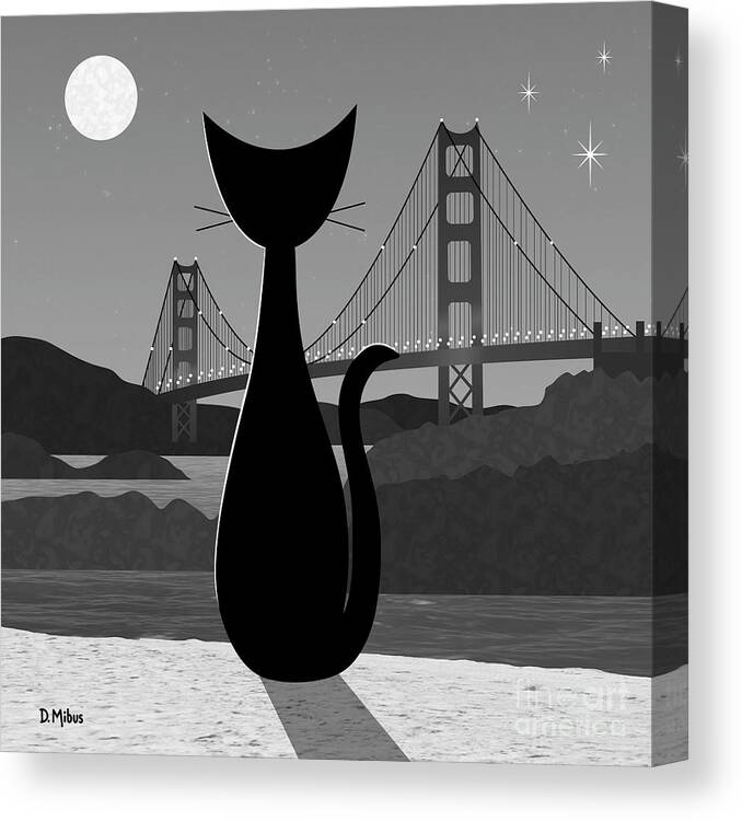 Golden Gate Bridge Canvas Print featuring the digital art Golden Gate Bridge Travel Cat by Donna Mibus