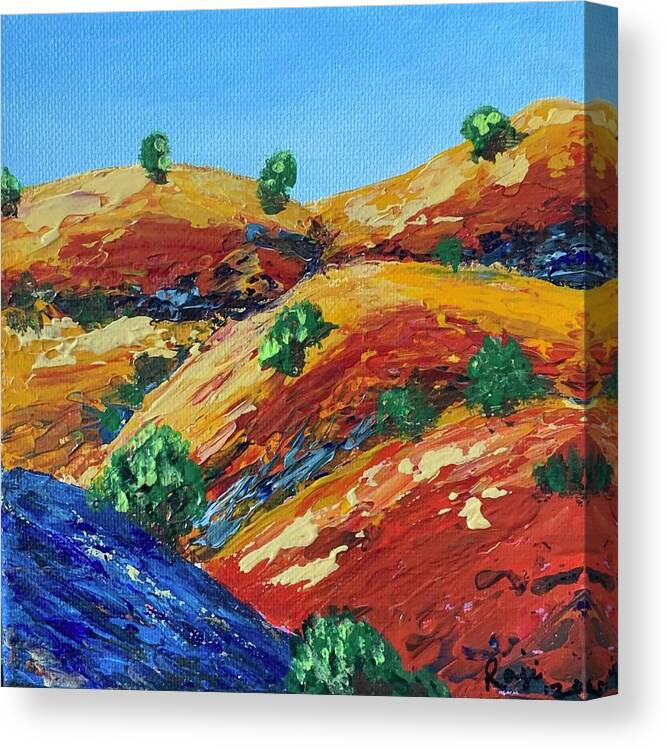 Landscape Canvas Print featuring the painting Golden Hills 1 by Raji Musinipally