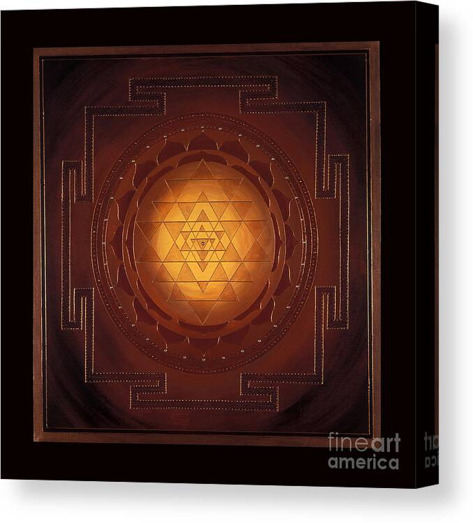 Mandala Canvas Print featuring the painting Golden Sri Yantra by Charlotte Backman
