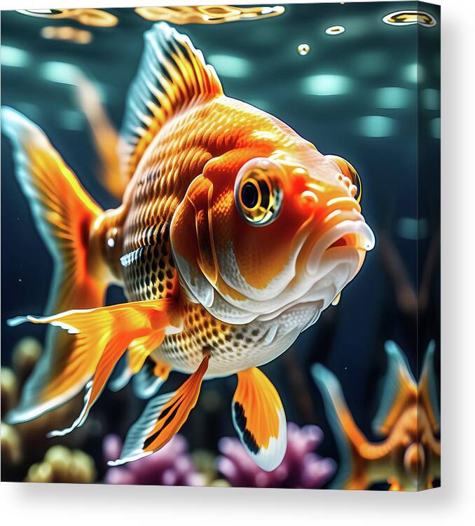 Goldfish Canvas Print featuring the digital art Goldfish Swimming by Ray Shrewsberry