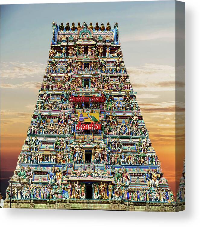 Chennai Canvas Print featuring the photograph Gopuram sculptures as entrance to Kapaleshwara by Steve Estvanik