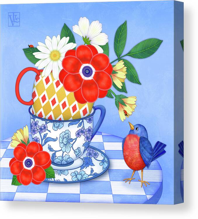 Tea Cups Canvas Print featuring the digital art Grandma's Tea Cups by Valerie Drake Lesiak