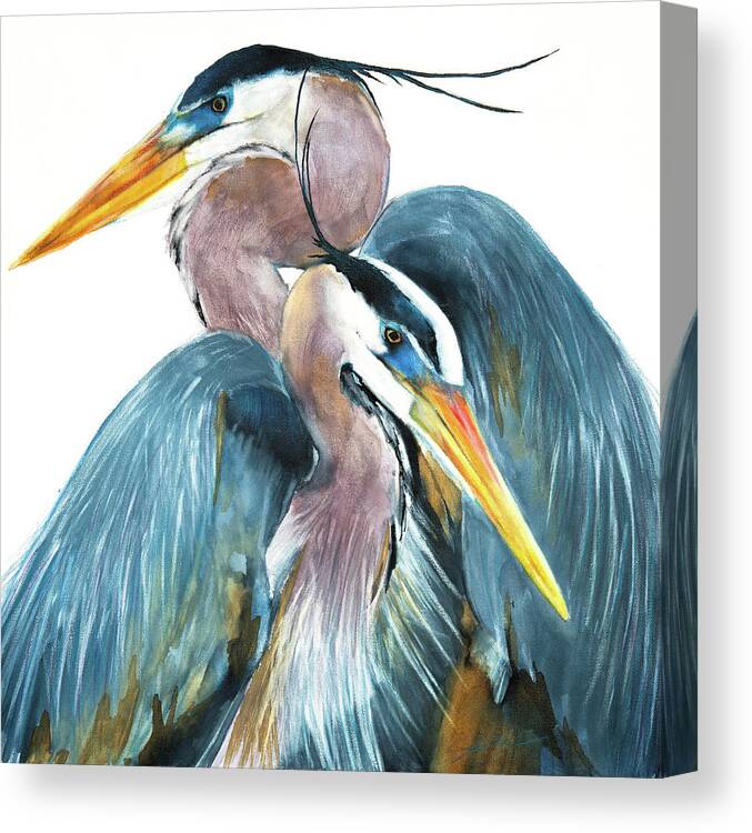 Great Blue Heron Canvas Print featuring the mixed media Great Blue Heron Couple by Jani Freimann
