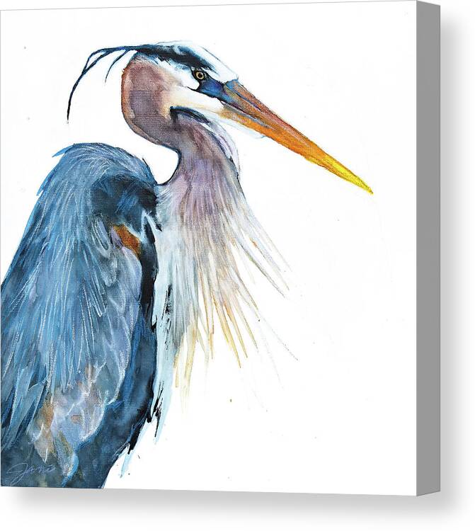 Great Blue Heron Canvas Print featuring the mixed media Great Blue Heron by Jani Freimann