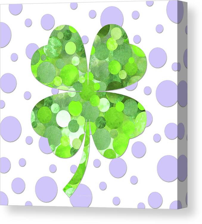 Lucky Canvas Print featuring the painting Green Four Leaf Clover - Full Circle Art by Sharon Cummings