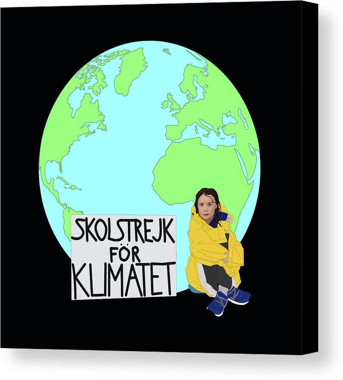 Greta Thunberg Canvas Print featuring the digital art Greta Thunberg Strikes for the Climate by Teresamarie Yawn