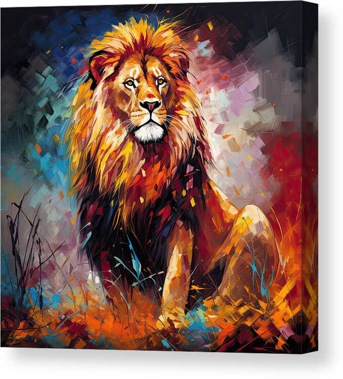 Lion's Portrait Canvas Print featuring the painting Hail The King by Lourry Legarde
