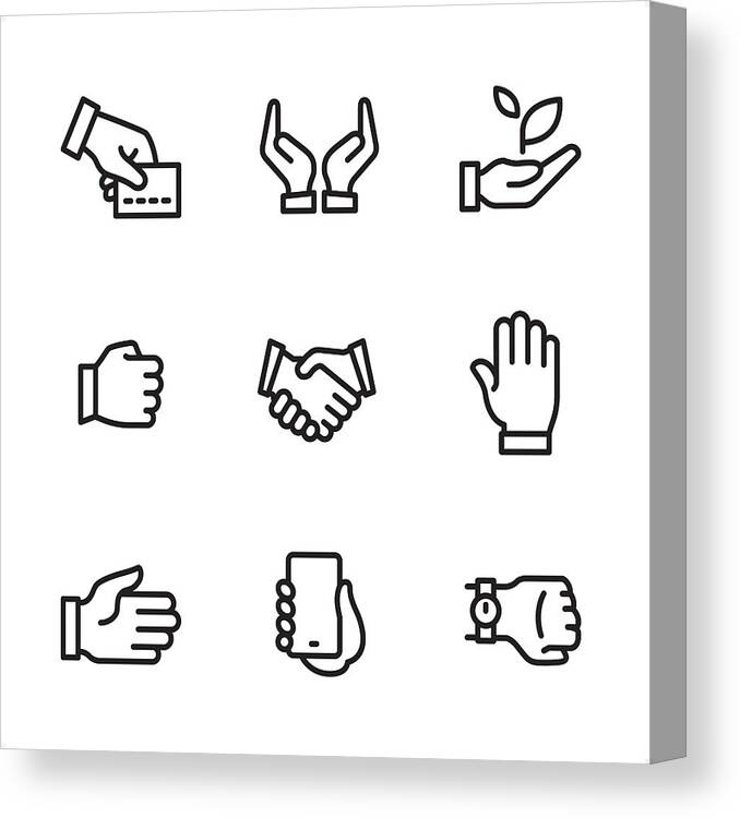 Motion Canvas Print featuring the drawing Hand Signs - Single Line icons by Lushik