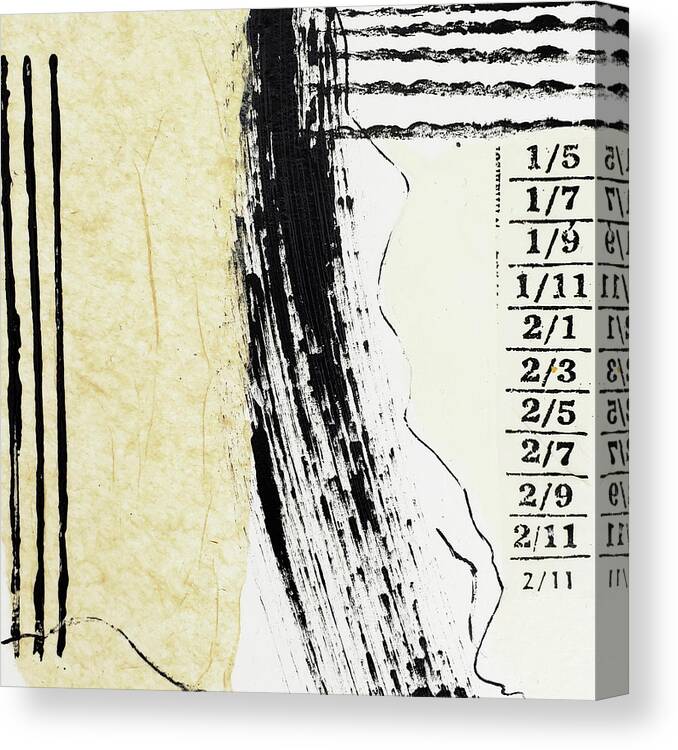 Abstract Canvas Print featuring the painting HANGING AROUND Abstract Collage Art Black and White Lines Numbers by Lynnie Lang