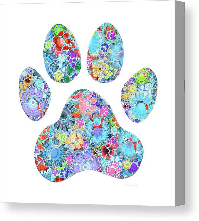 Dog Canvas Print featuring the painting Happy Paws Art - Colorful Pet Paw Prints by Sharon Cummings