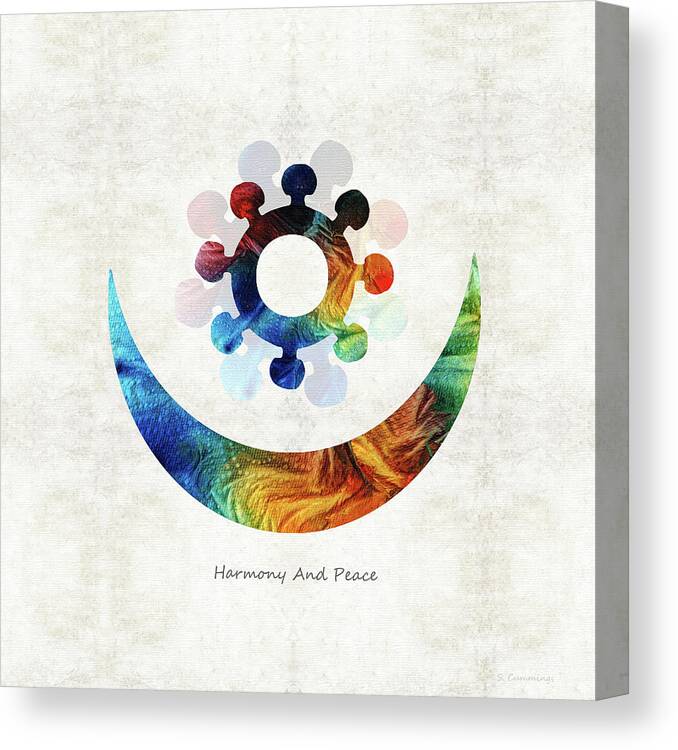 Native American Art Canvas Print featuring the painting Harmony and Peace Symbol - Native American Art - Sharon Cummings by Sharon Cummings