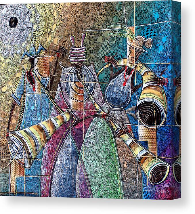 Africa Canvas Print featuring the painting Yoruba, Hausa, Ibo Musicians - 3 by Paul Gbolade Omidiran