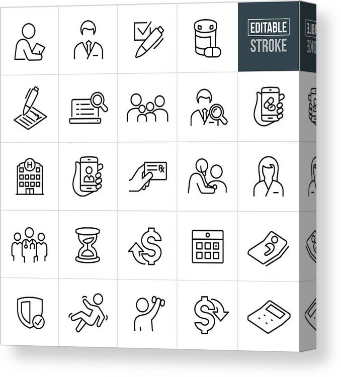 Security Canvas Print featuring the drawing Health Care Insurance Thin Line Icons - Editable Stroke by Appleuzr