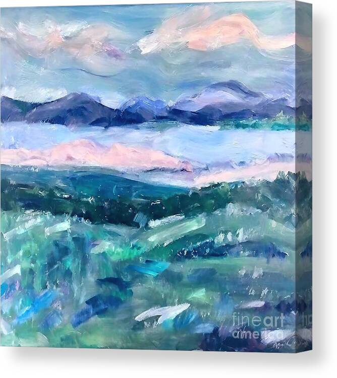 Texture Canvas Print featuring the painting Heavens Branch sucursal del cielo Painting texture tropical skyscape landscape mountains abstract acrylic art artwork background beautiful blue brush canvas clouds countryside design drawing by N Akkash