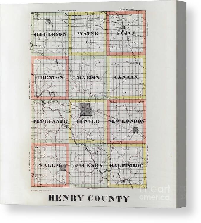 Henry County Canvas Print featuring the photograph Henry County Township Map 1895 by Tamara Becker