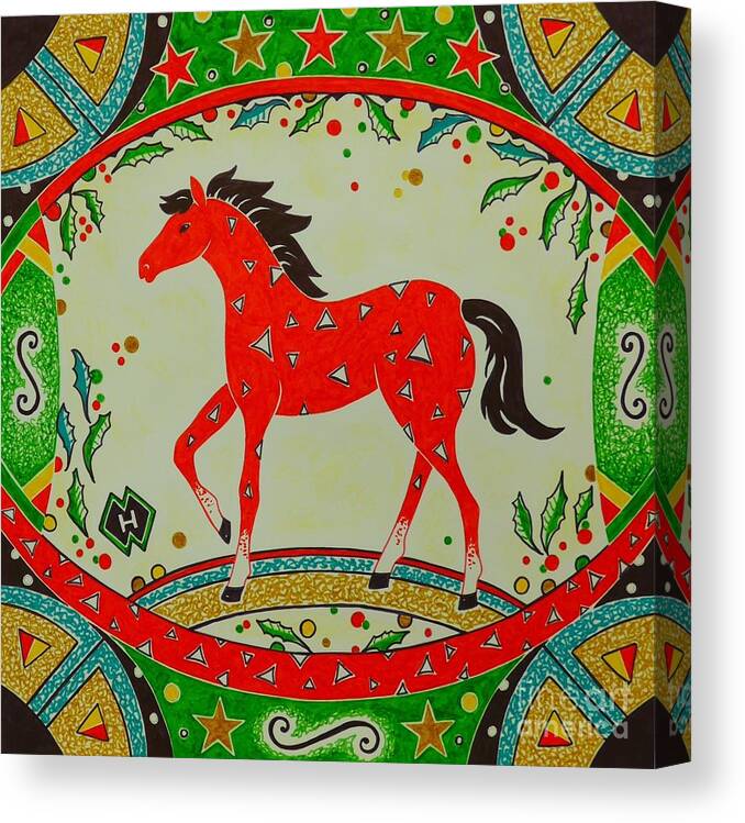 Holiday Canvas Print featuring the drawing Holiday Horse by Heather McFarlane-Watson