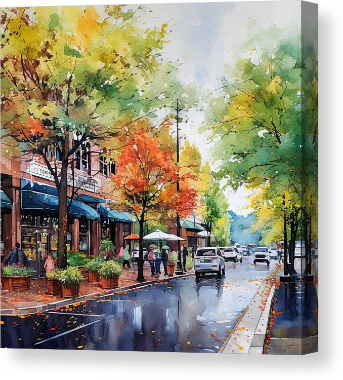 Hot Springs Arkansas Canvas Print featuring the painting Hot Springs Scenic Downtown in Autumn by Lourry Legarde