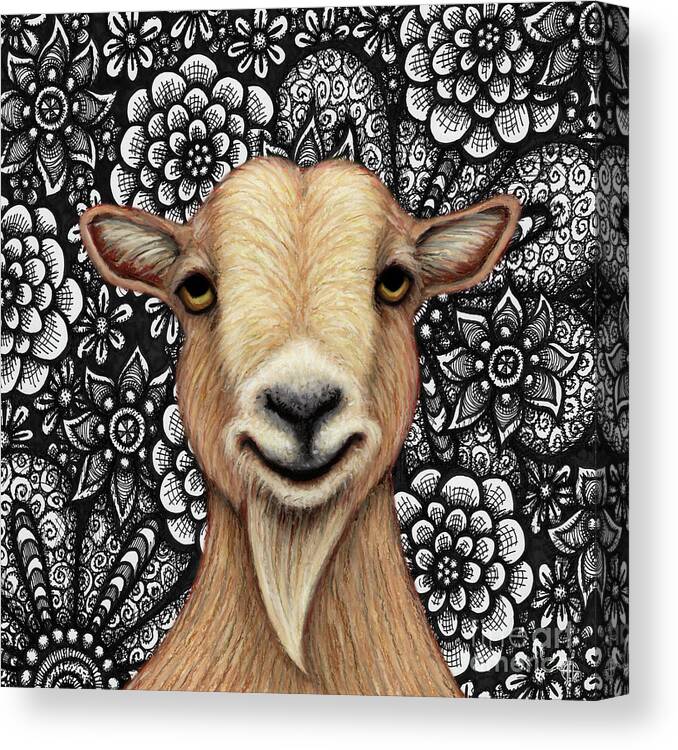 Nigerian Dwarf Goat Canvas Print featuring the painting Howie Floral Tapestry by Amy E Fraser
