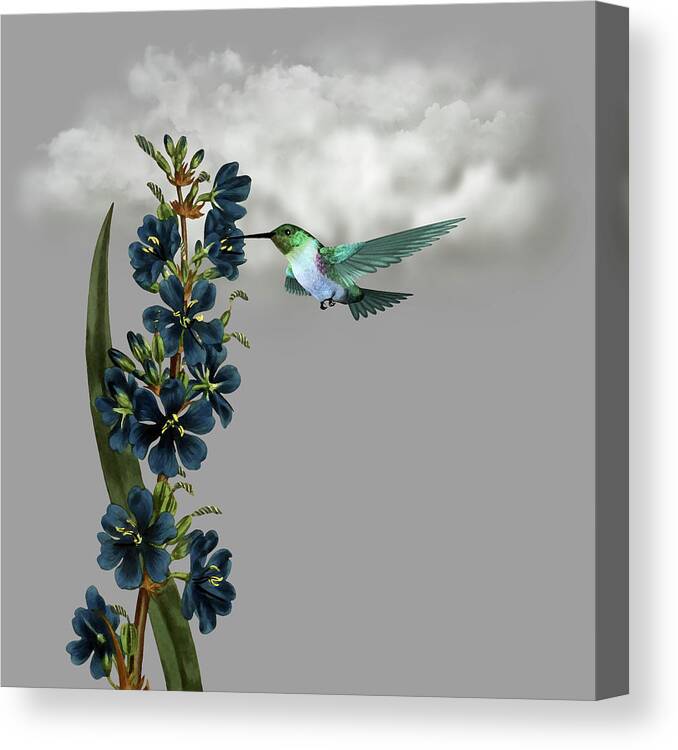Hummingbird Canvas Print featuring the digital art Hummingbird in the Garden Pane 1 by David Dehner
