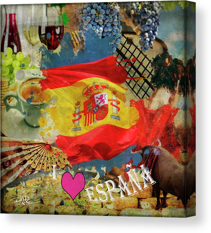Grunge Canvas Print featuring the digital art I love Spain by Ricardo Dominguez