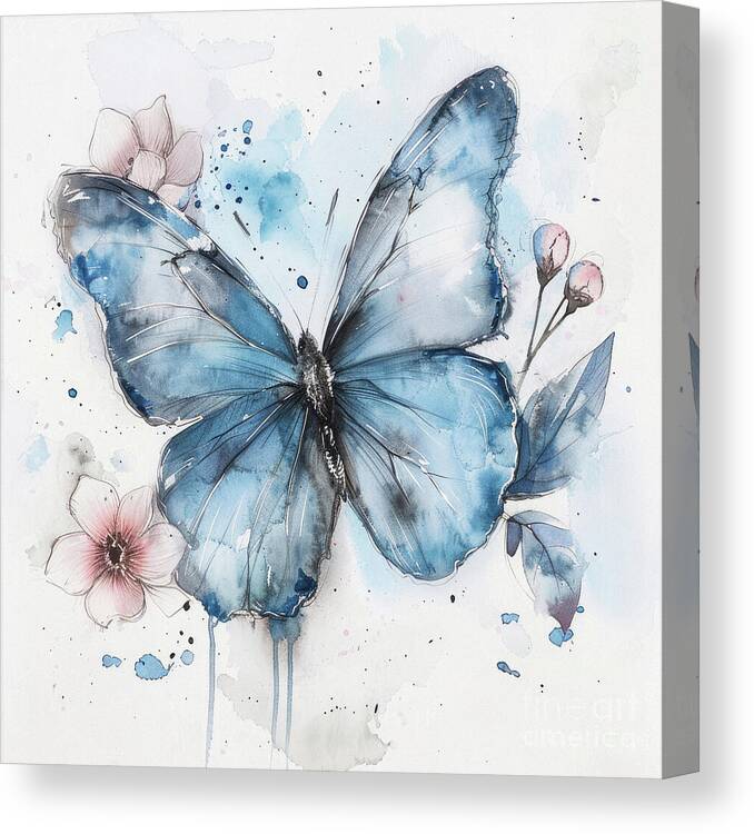 Butterfly Canvas Print featuring the painting Indigo Blue Butterfly by Tina LeCour