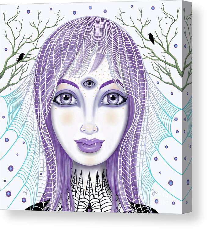 Fantasy Canvas Print featuring the digital art Insect Girl, Spiderella - Sq.White by Valerie White