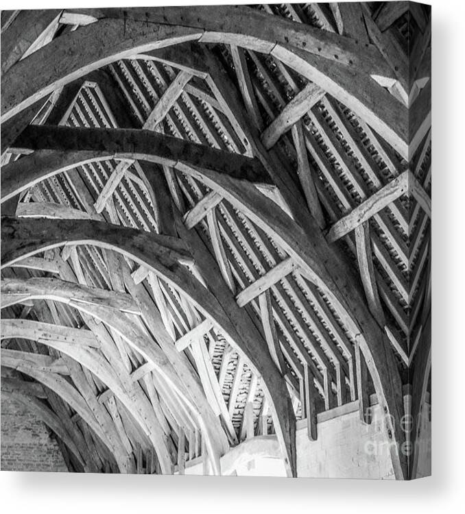 Roof Canvas Print featuring the photograph Intricate wooden roof interior of old hall by Richard Jemmett