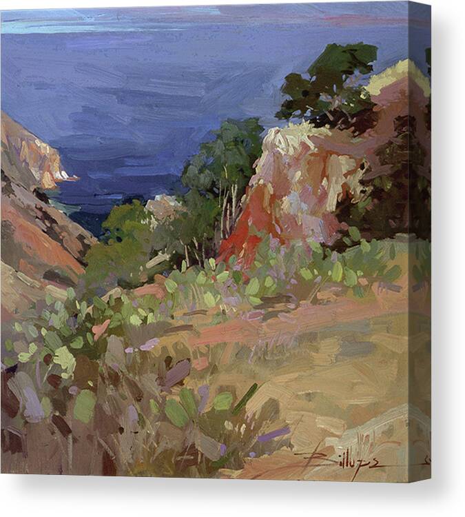 Catalina Island Plein Air Paintings Canvas Print featuring the painting Ironwoods at Goat Harbor by Elizabeth - Betty Jean Billups