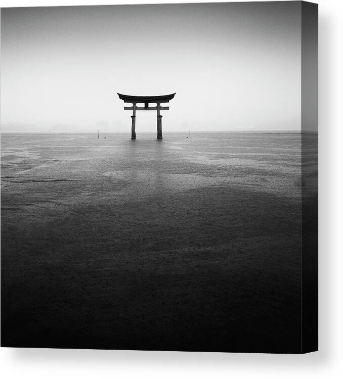 Itsukushima Canvas Print featuring the photograph Itsukushima Torii Under the Rain by Stefano Orazzini