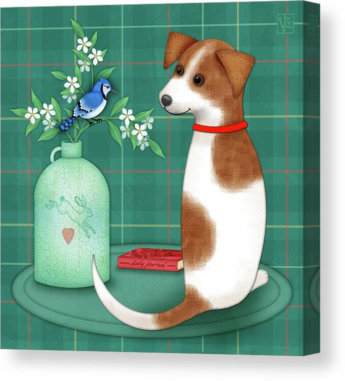 Dog Canvas Print featuring the digital art J is for Jack Russell Terrier by Valerie Drake Lesiak
