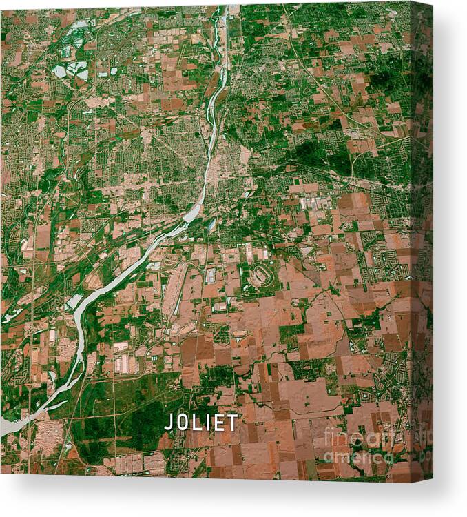 Joliet Canvas Print featuring the digital art Joliet Illinois 3D Render Map Color Top View Oct 2018 by Frank Ramspott
