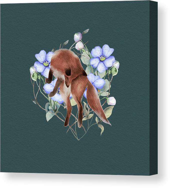 Fox Canvas Print featuring the painting Jumping Fox With Flowers by Garden Of Delights