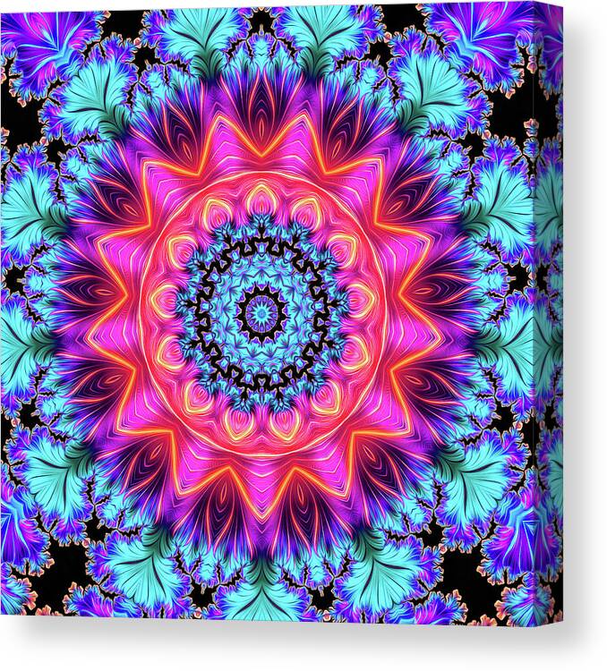 Mandala Canvas Print featuring the digital art Kaleidoscope Art Mandala Style Turquoise Pink Purple by Matthias Hauser
