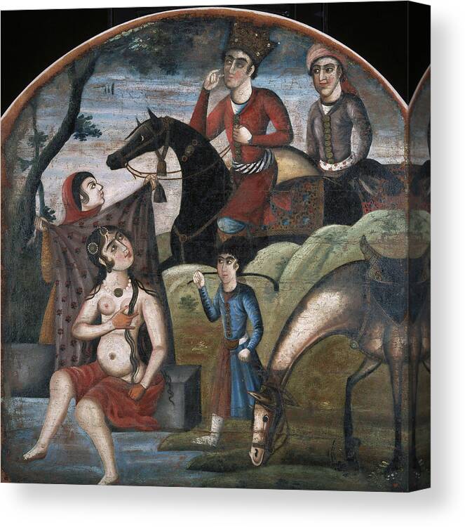 Unknown Canvas Print featuring the painting Khusraw Discovers Shirin Bathing From Pictorial Cycle of Eight Poetic Subjects by Unknown