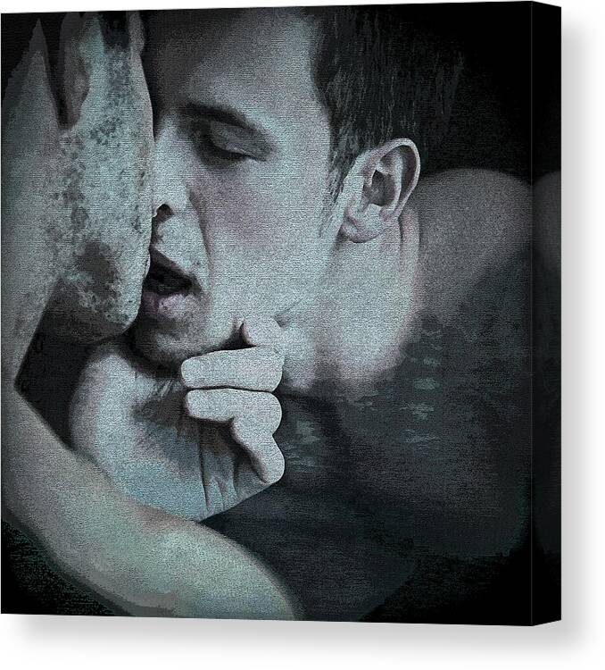 Queer Canvas Print featuring the digital art Kiss Me Blue by John Waiblinger