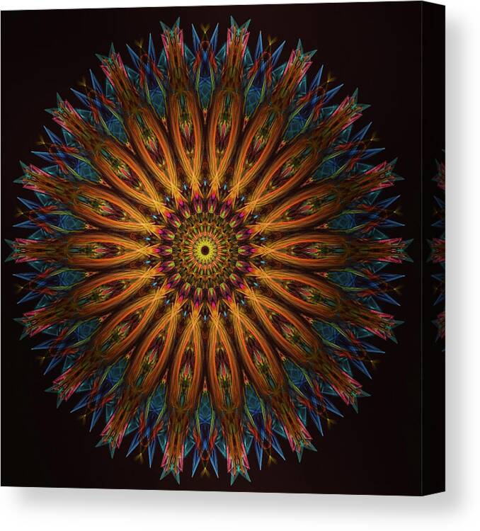 Kosmic Kreation Golden Blue Mandala Canvas Print featuring the digital art Kosmic Kreation Golden Blue Mandala by Michael Canteen